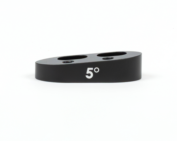 Black elliptical block with "5°" printed on the front and two oval holes on top.