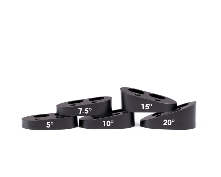 Five black wedge-shaped spacers labeled 5°, 7.5°, 10°, 15°, and 20°.