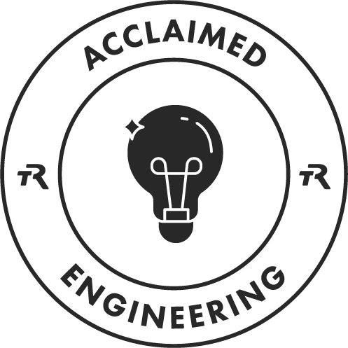 Circular emblem with a light bulb and the words "Acclaimed Engineering."