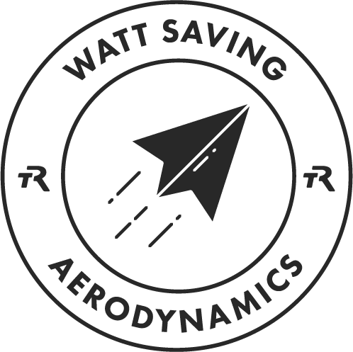 Circular emblem with a paper airplane and the words "Watt Saving Aerodynamics."