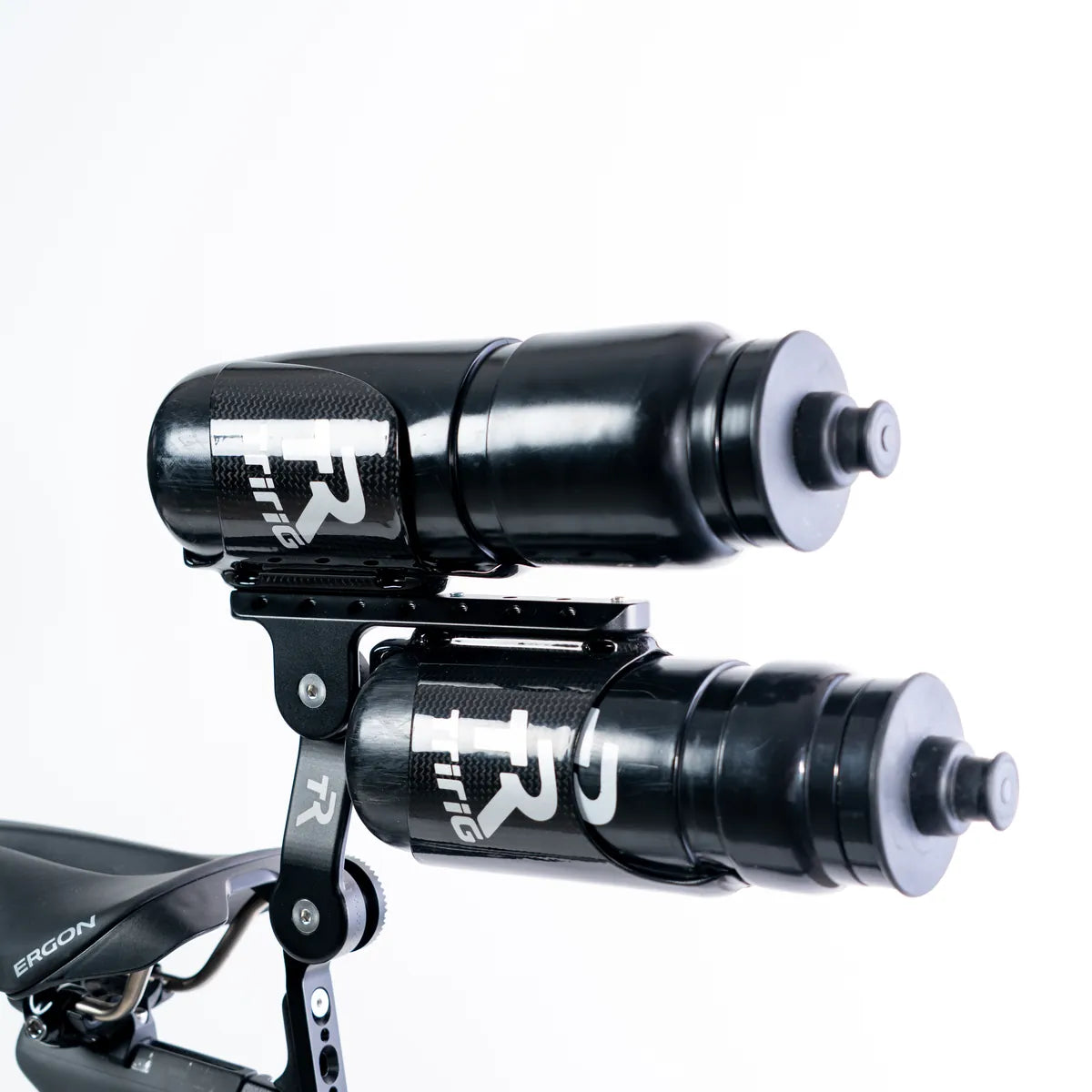 Two black TR Water Bottles behind the saddle